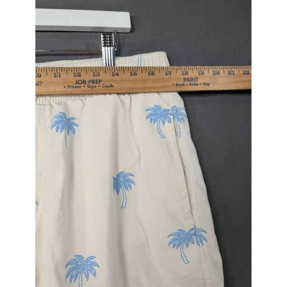 Malibu Drill Clothing Co Mens Palm Tree Swim Trunks Beige Blue Large